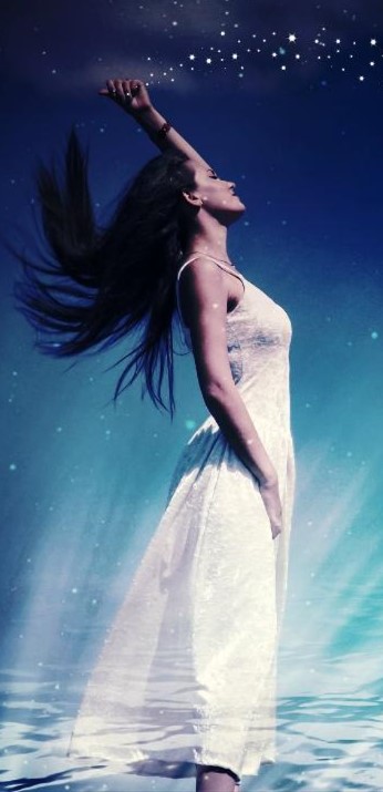 Fresque de femme teintes pastelles tenant une offrande